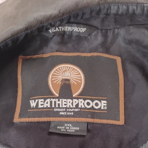 Weatherproof Vintage Men's Black Bomber Jacket with Brown Collar - Picture 3 of 5